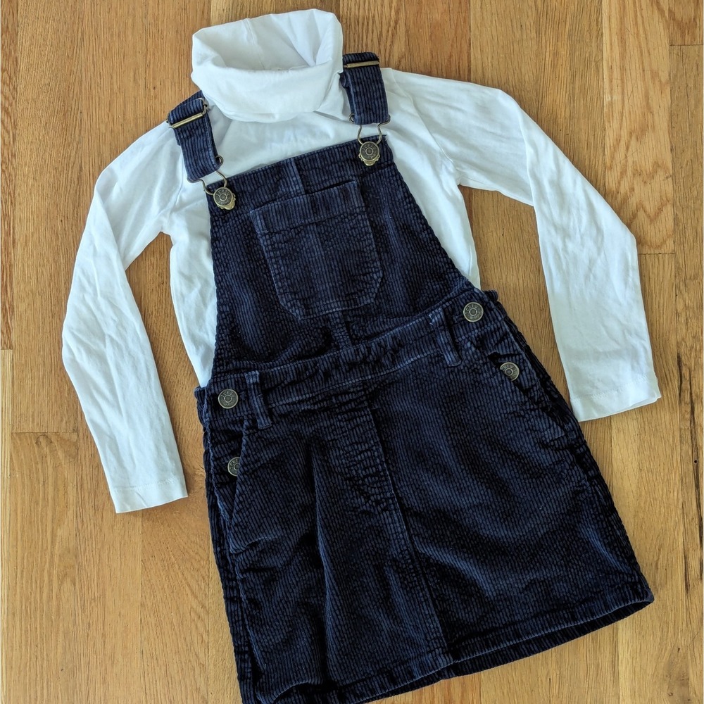 Crewcuts J.Crew Girls Corduroy Overall Dress Navy Blue Jumper Size 4 +Turtleneck